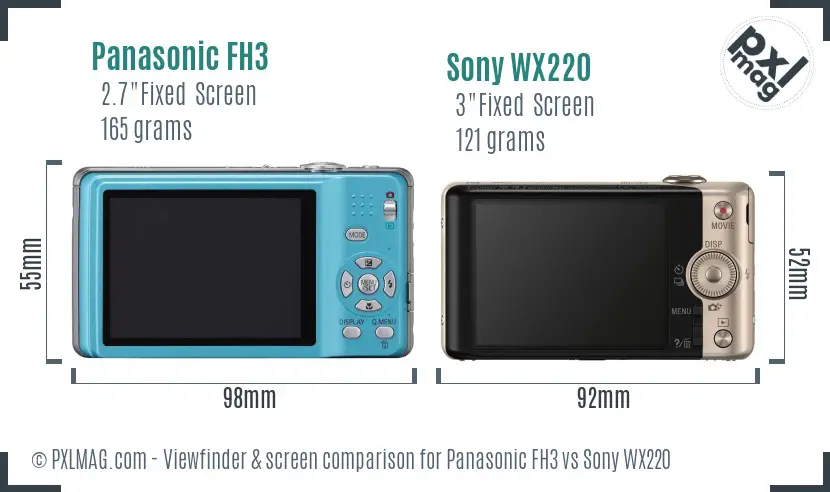 Panasonic FH3 vs Sony WX220 Screen and Viewfinder comparison