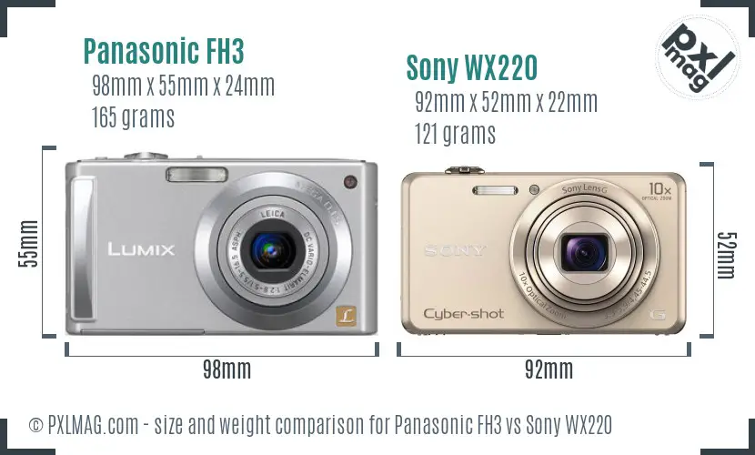 Panasonic FH3 vs Sony WX220 size comparison