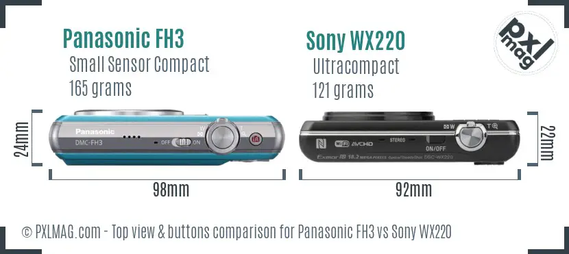 Panasonic FH3 vs Sony WX220 top view buttons comparison