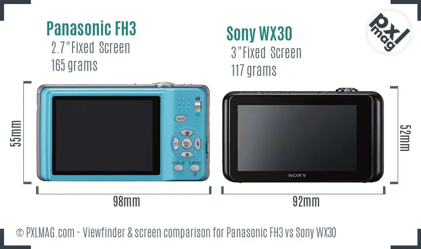 Panasonic FH3 vs Sony WX30 Screen and Viewfinder comparison