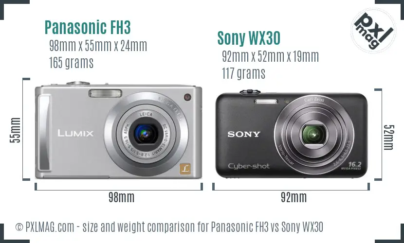 Panasonic FH3 vs Sony WX30 size comparison