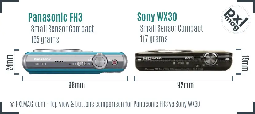 Panasonic FH3 vs Sony WX30 top view buttons comparison
