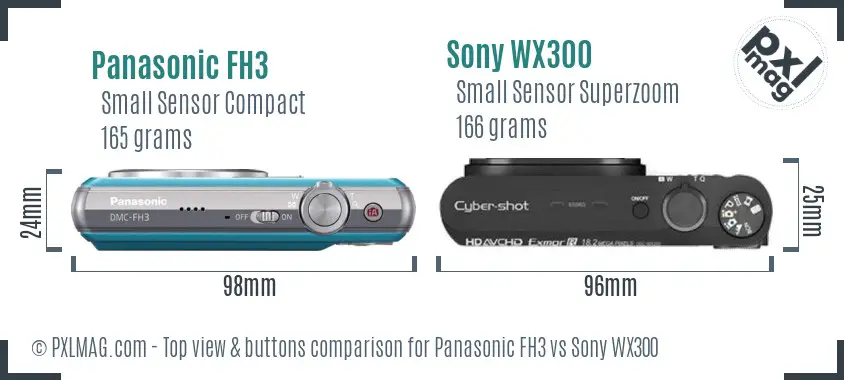 Panasonic FH3 vs Sony WX300 top view buttons comparison