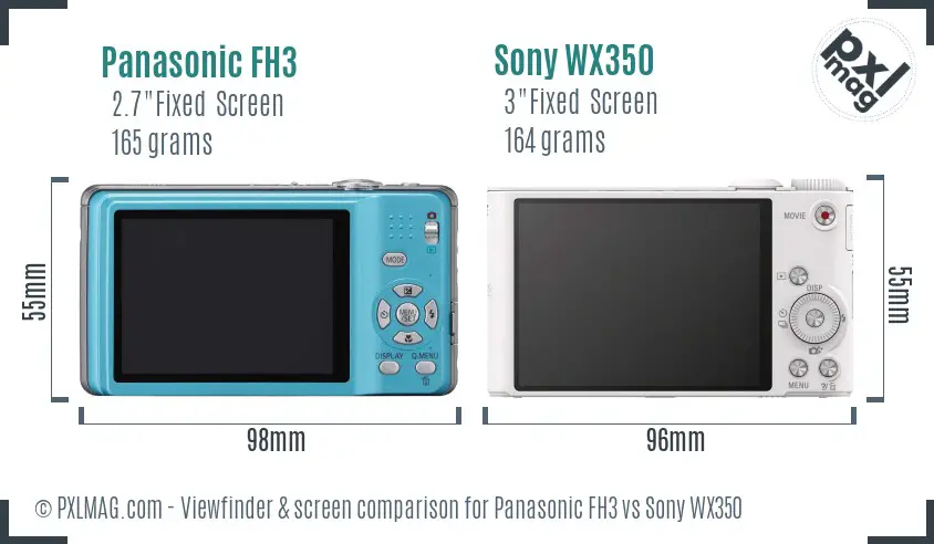 Panasonic FH3 vs Sony WX350 Screen and Viewfinder comparison