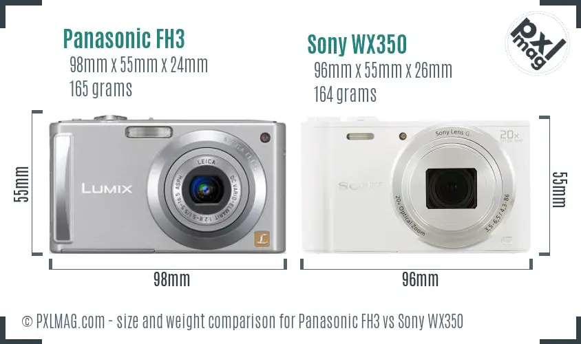 Panasonic FH3 vs Sony WX350 size comparison