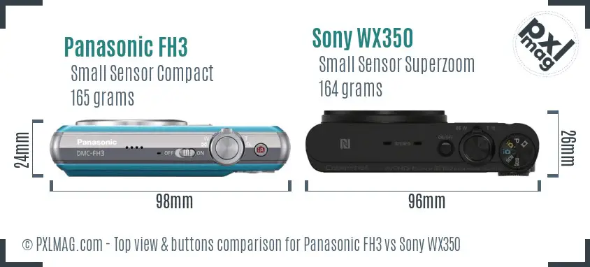 Panasonic FH3 vs Sony WX350 top view buttons comparison