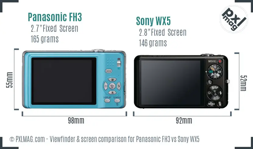 Panasonic FH3 vs Sony WX5 Screen and Viewfinder comparison
