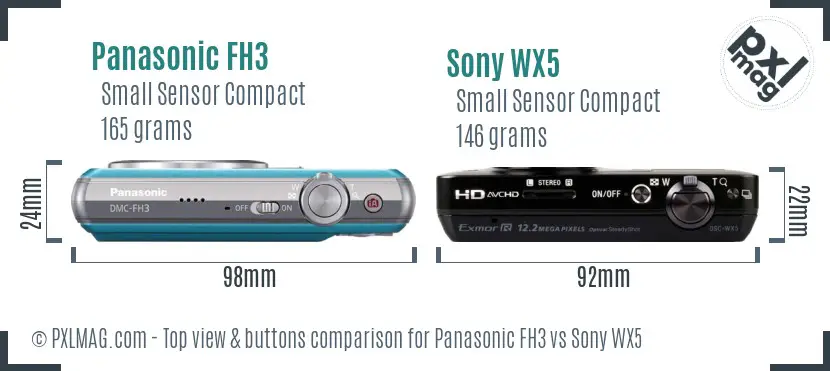 Panasonic FH3 vs Sony WX5 top view buttons comparison