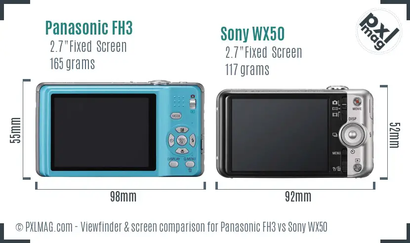 Panasonic FH3 vs Sony WX50 Screen and Viewfinder comparison