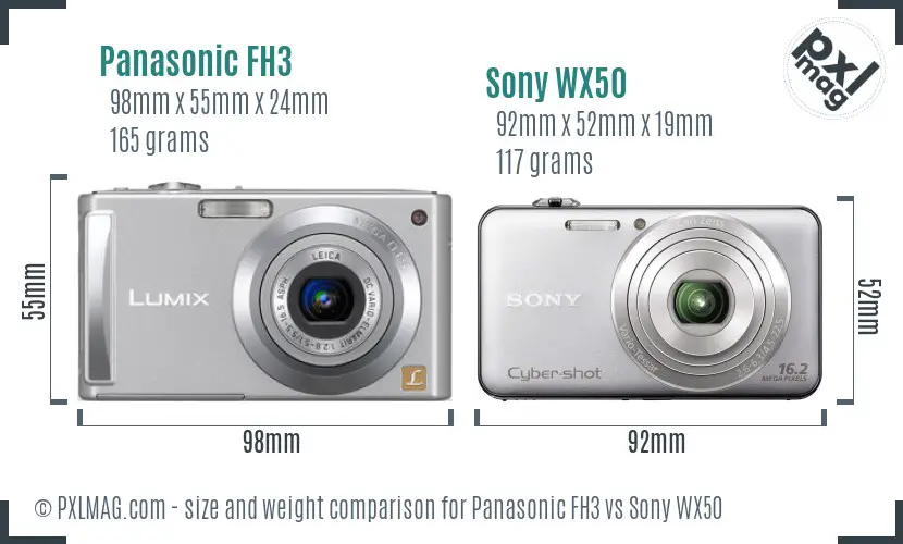 Panasonic FH3 vs Sony WX50 size comparison