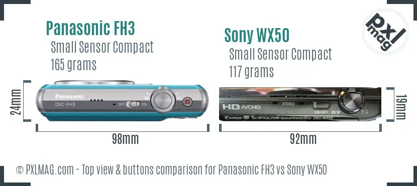 Panasonic FH3 vs Sony WX50 top view buttons comparison