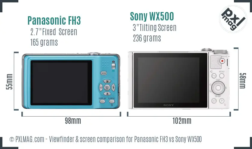 Panasonic FH3 vs Sony WX500 Screen and Viewfinder comparison