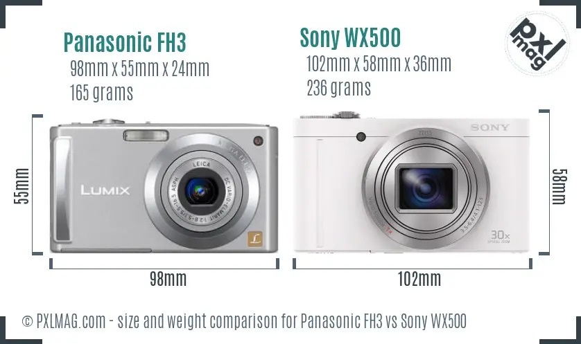 Panasonic FH3 vs Sony WX500 size comparison