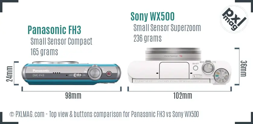 Panasonic FH3 vs Sony WX500 top view buttons comparison
