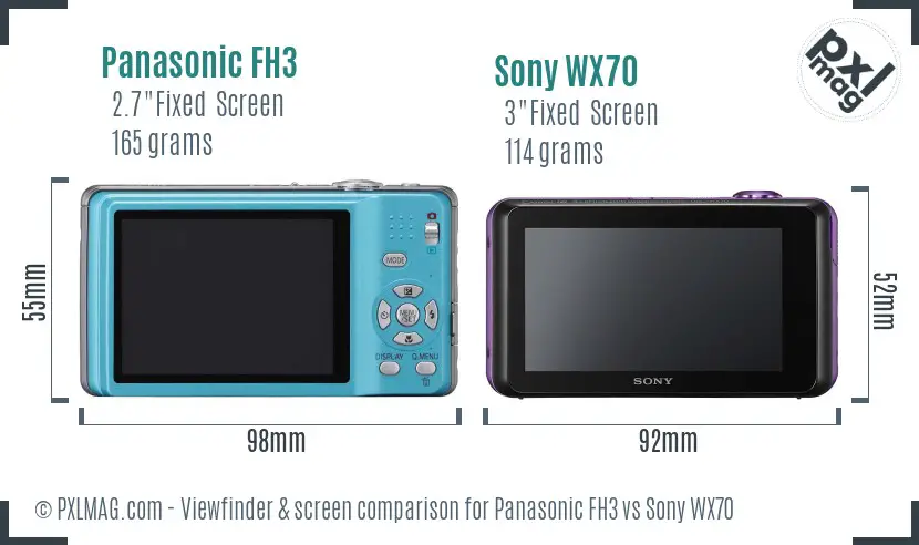 Panasonic FH3 vs Sony WX70 Screen and Viewfinder comparison
