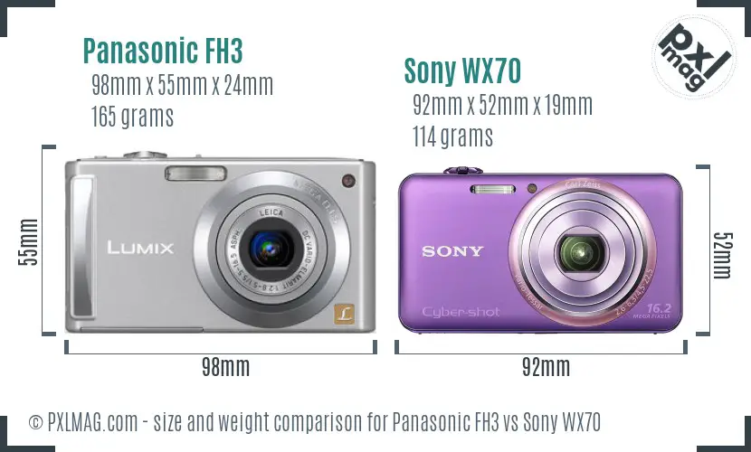 Panasonic FH3 vs Sony WX70 size comparison