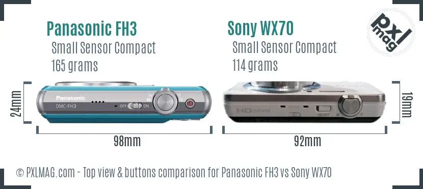 Panasonic FH3 vs Sony WX70 top view buttons comparison