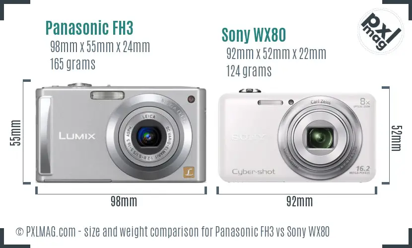 Panasonic FH3 vs Sony WX80 size comparison