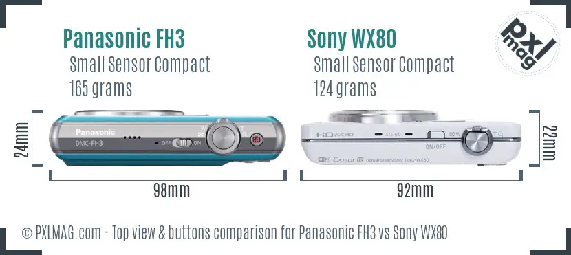 Panasonic FH3 vs Sony WX80 top view buttons comparison