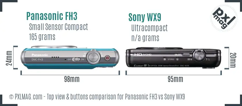 Panasonic FH3 vs Sony WX9 top view buttons comparison