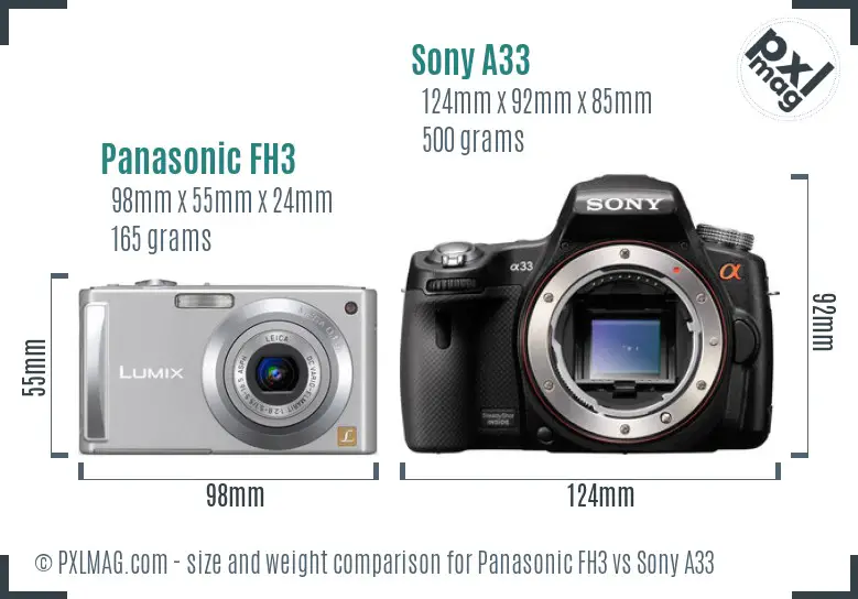 Panasonic FH3 vs Sony A33 size comparison