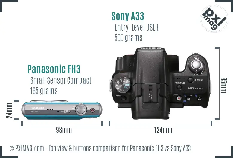 Panasonic FH3 vs Sony A33 top view buttons comparison