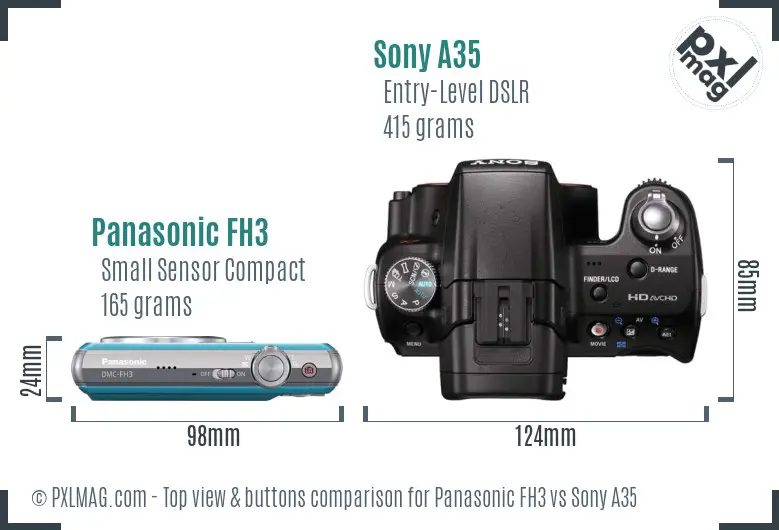 Panasonic FH3 vs Sony A35 top view buttons comparison