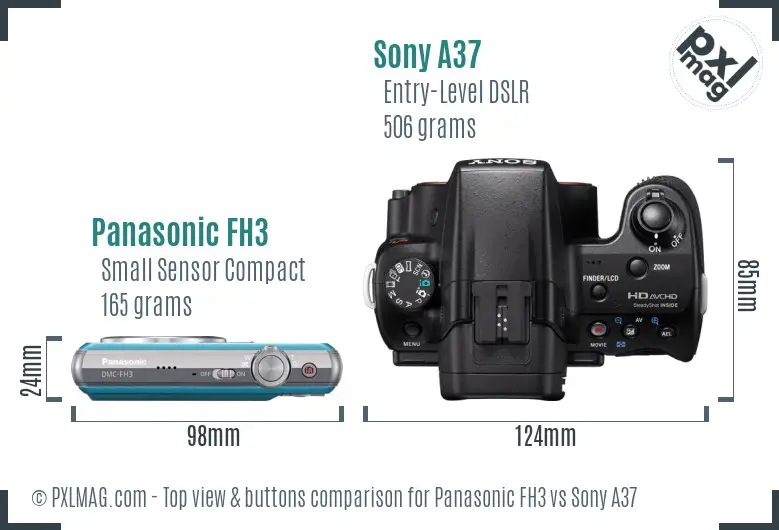 Panasonic FH3 vs Sony A37 top view buttons comparison
