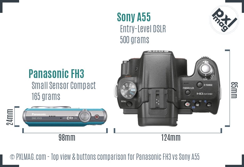 Panasonic FH3 vs Sony A55 top view buttons comparison