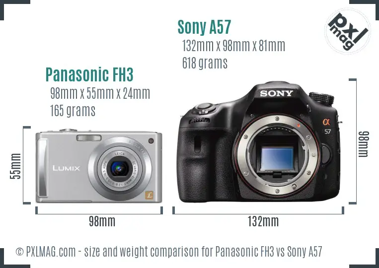 Panasonic FH3 vs Sony A57 size comparison