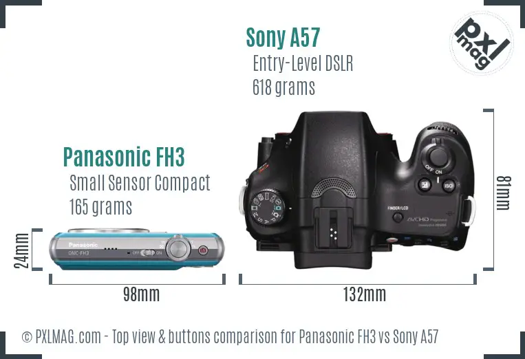 Panasonic FH3 vs Sony A57 top view buttons comparison