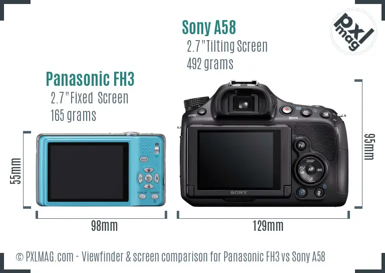 Panasonic FH3 vs Sony A58 Screen and Viewfinder comparison