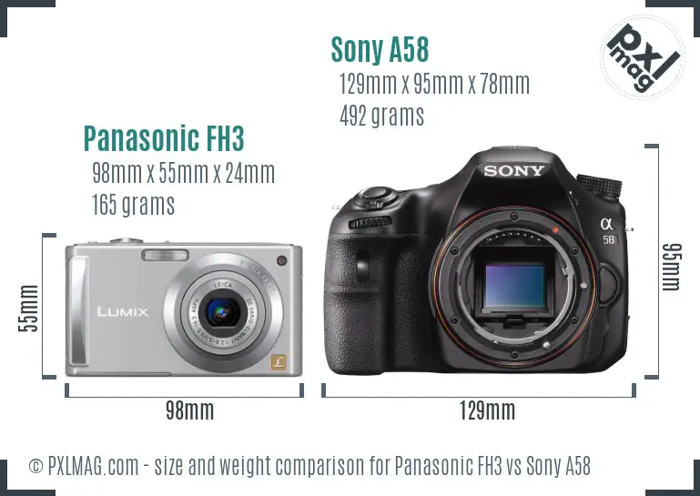 Panasonic FH3 vs Sony A58 size comparison