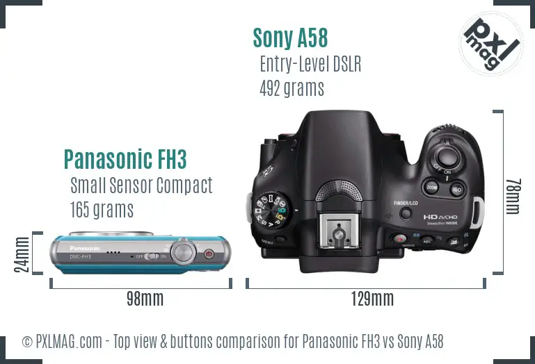 Panasonic FH3 vs Sony A58 top view buttons comparison