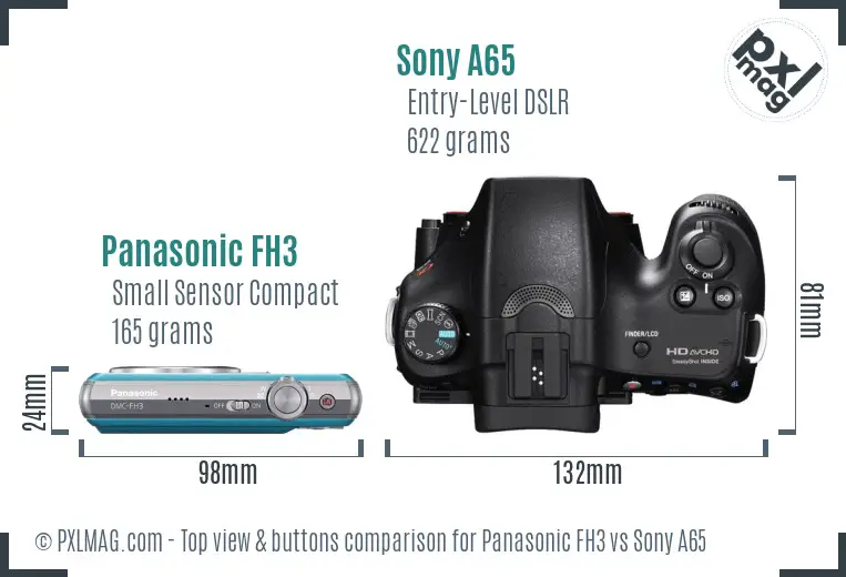 Panasonic FH3 vs Sony A65 top view buttons comparison