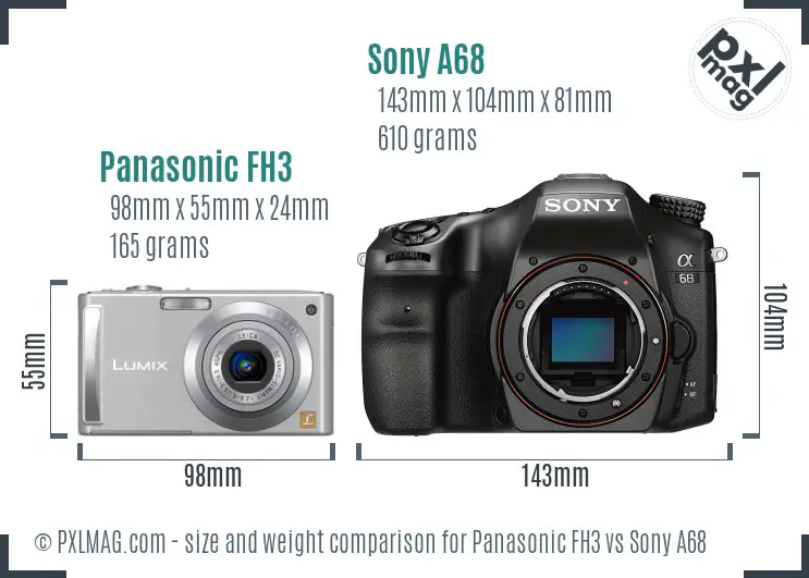 Panasonic FH3 vs Sony A68 size comparison