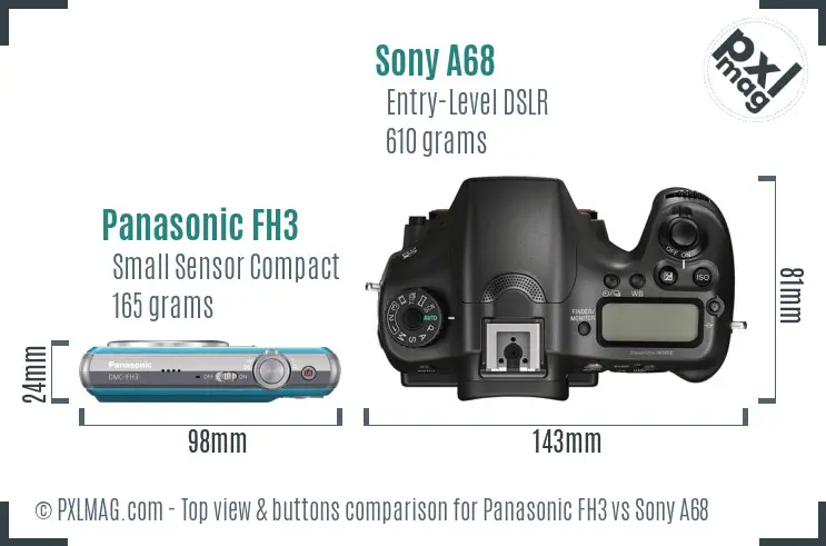 Panasonic FH3 vs Sony A68 top view buttons comparison