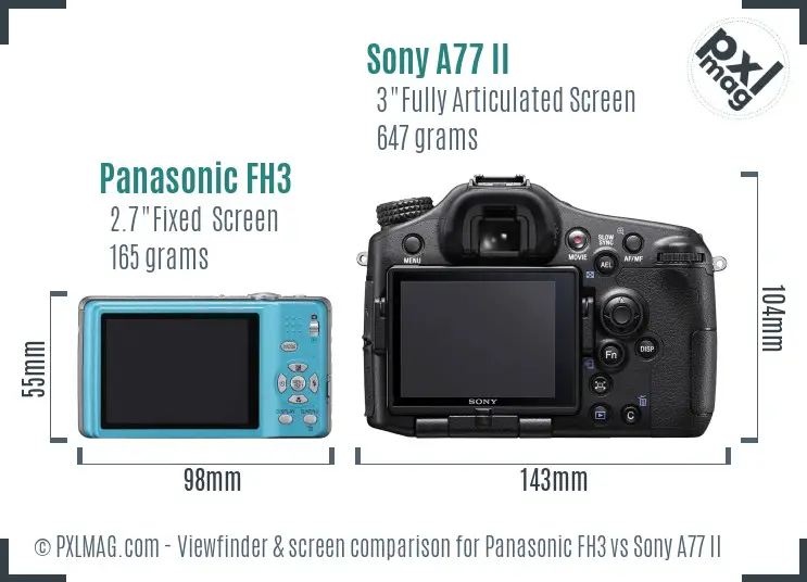 Panasonic FH3 vs Sony A77 II Screen and Viewfinder comparison