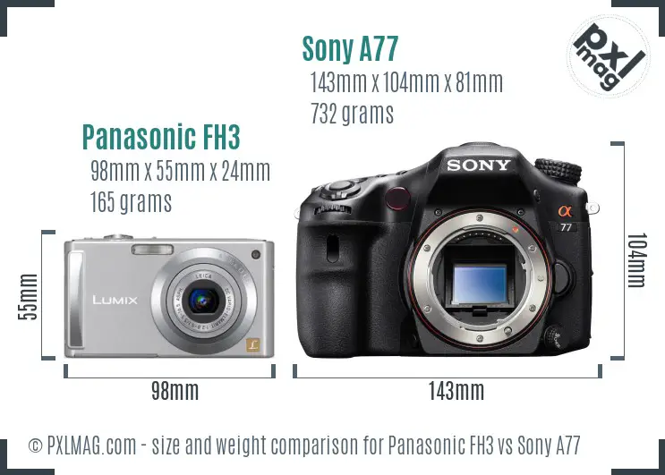 Panasonic FH3 vs Sony A77 size comparison