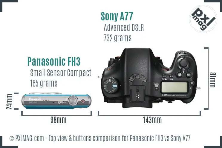 Panasonic FH3 vs Sony A77 top view buttons comparison