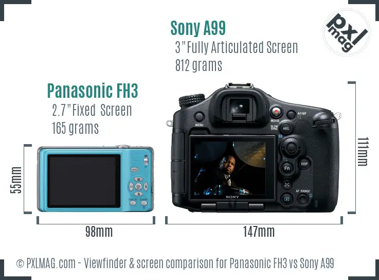 Panasonic FH3 vs Sony A99 Screen and Viewfinder comparison