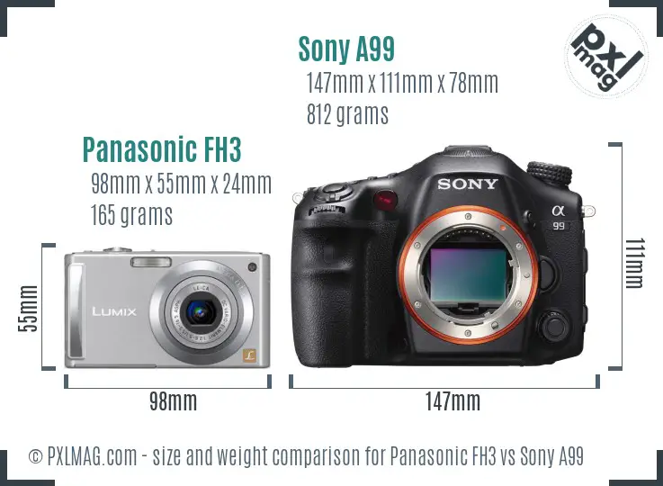 Panasonic FH3 vs Sony A99 size comparison