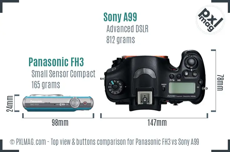 Panasonic FH3 vs Sony A99 top view buttons comparison