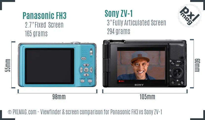 Panasonic FH3 vs Sony ZV-1 Screen and Viewfinder comparison