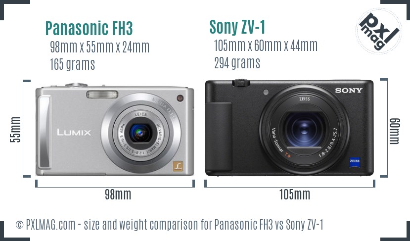 Panasonic FH3 vs Sony ZV-1 size comparison