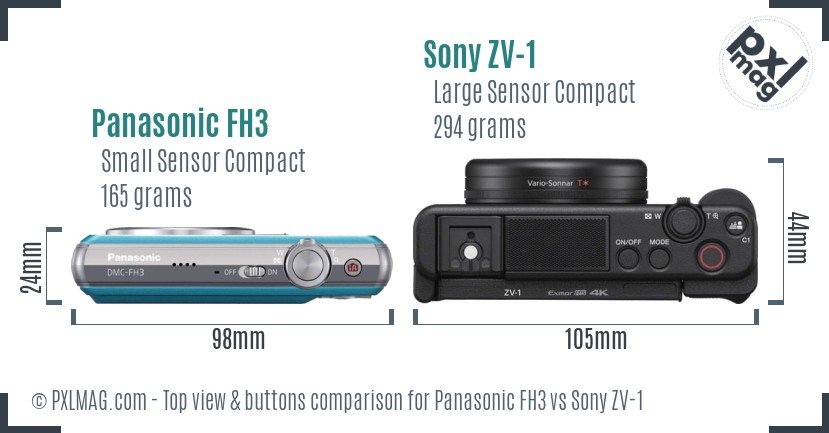 Panasonic FH3 vs Sony ZV-1 top view buttons comparison