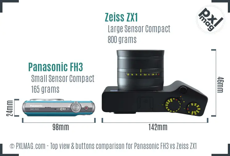 Panasonic FH3 vs Zeiss ZX1 top view buttons comparison
