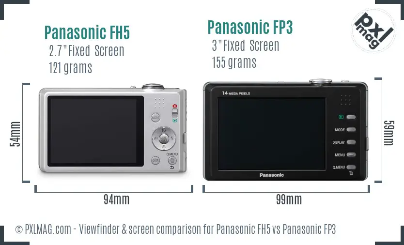 Panasonic FH5 vs Panasonic FP3 Screen and Viewfinder comparison