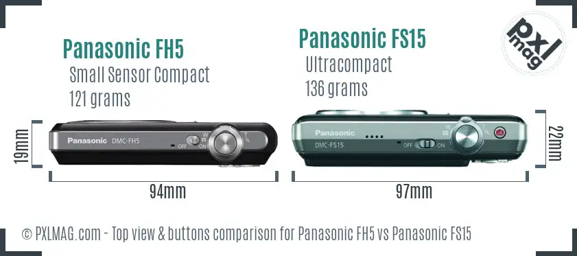 Panasonic FH5 vs Panasonic FS15 top view buttons comparison