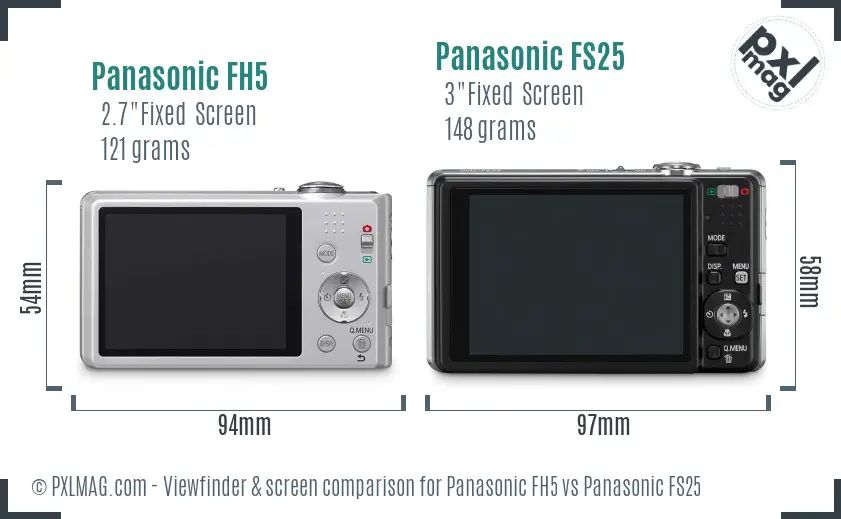 Panasonic FH5 vs Panasonic FS25 Screen and Viewfinder comparison